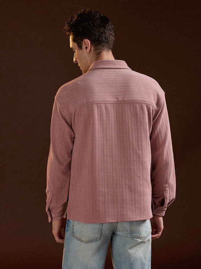 Men Pink Texture Pattern Relaxed Fit Overshirt