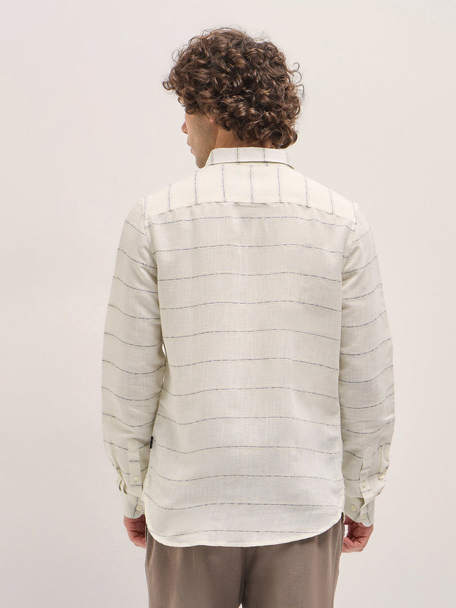 Men White Horizontal Stripes Slim Fit Casual Shirt