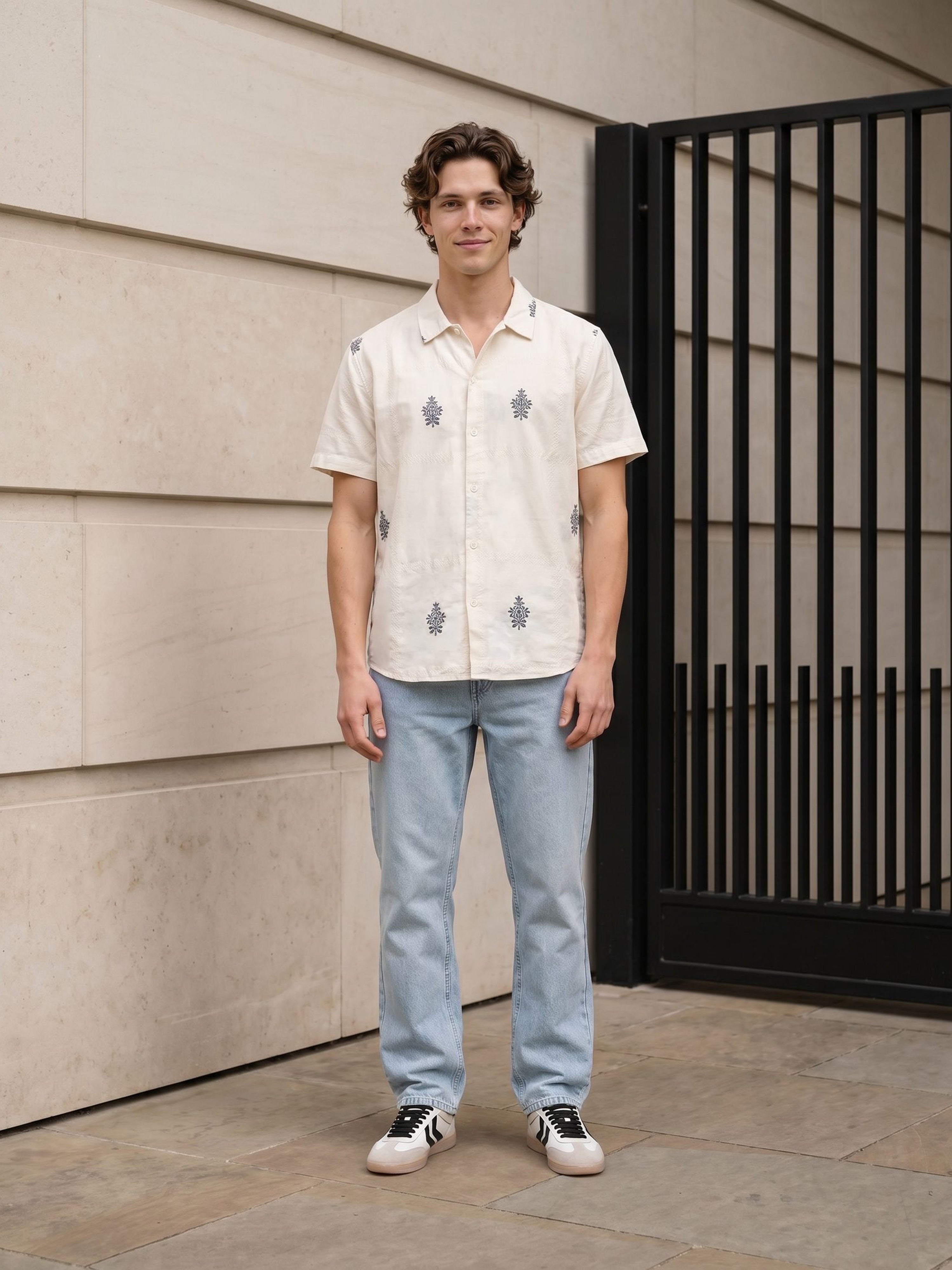 Men Off White Jacquard  Shirt