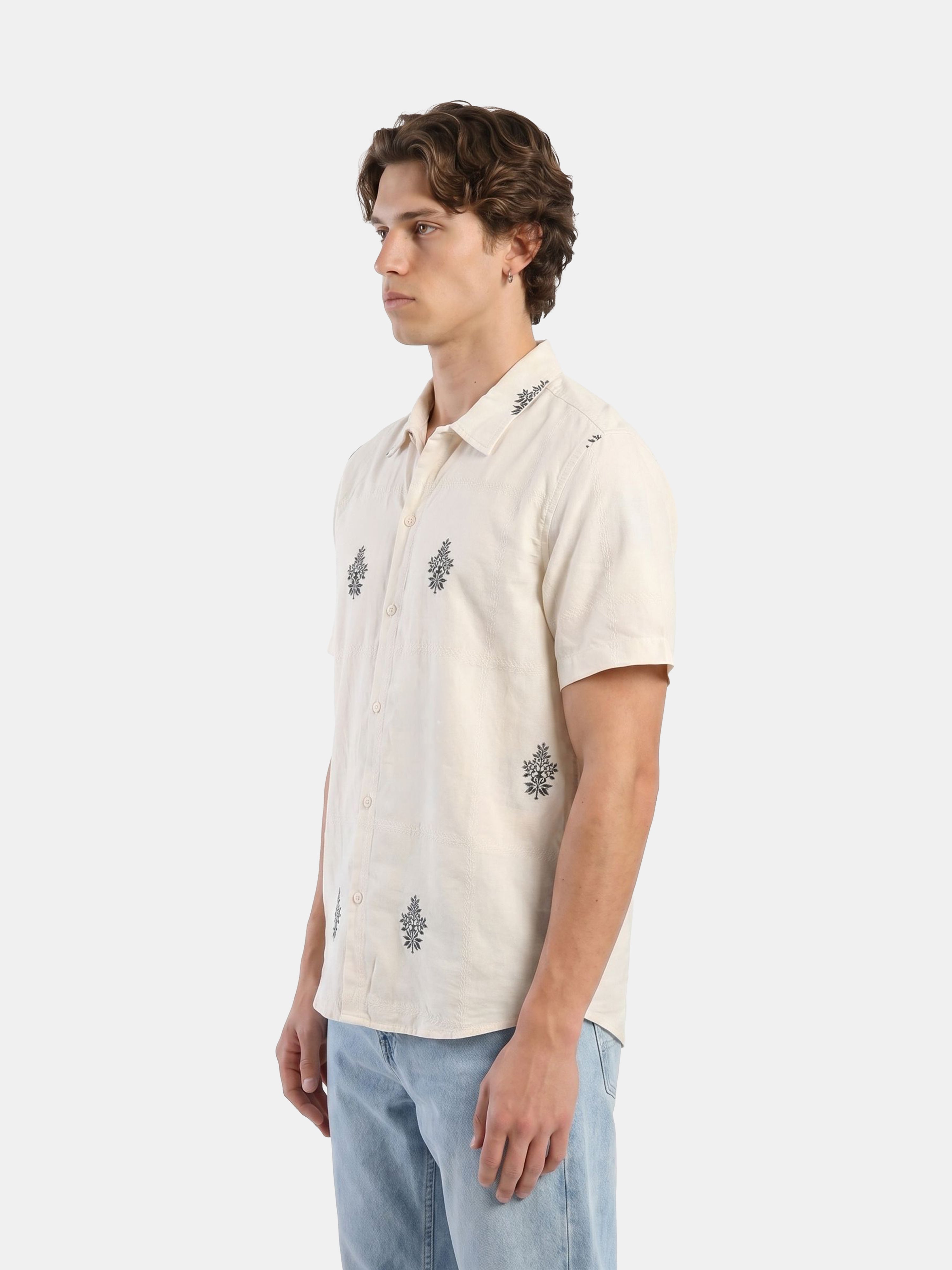 Men Off White Jacquard  Shirt