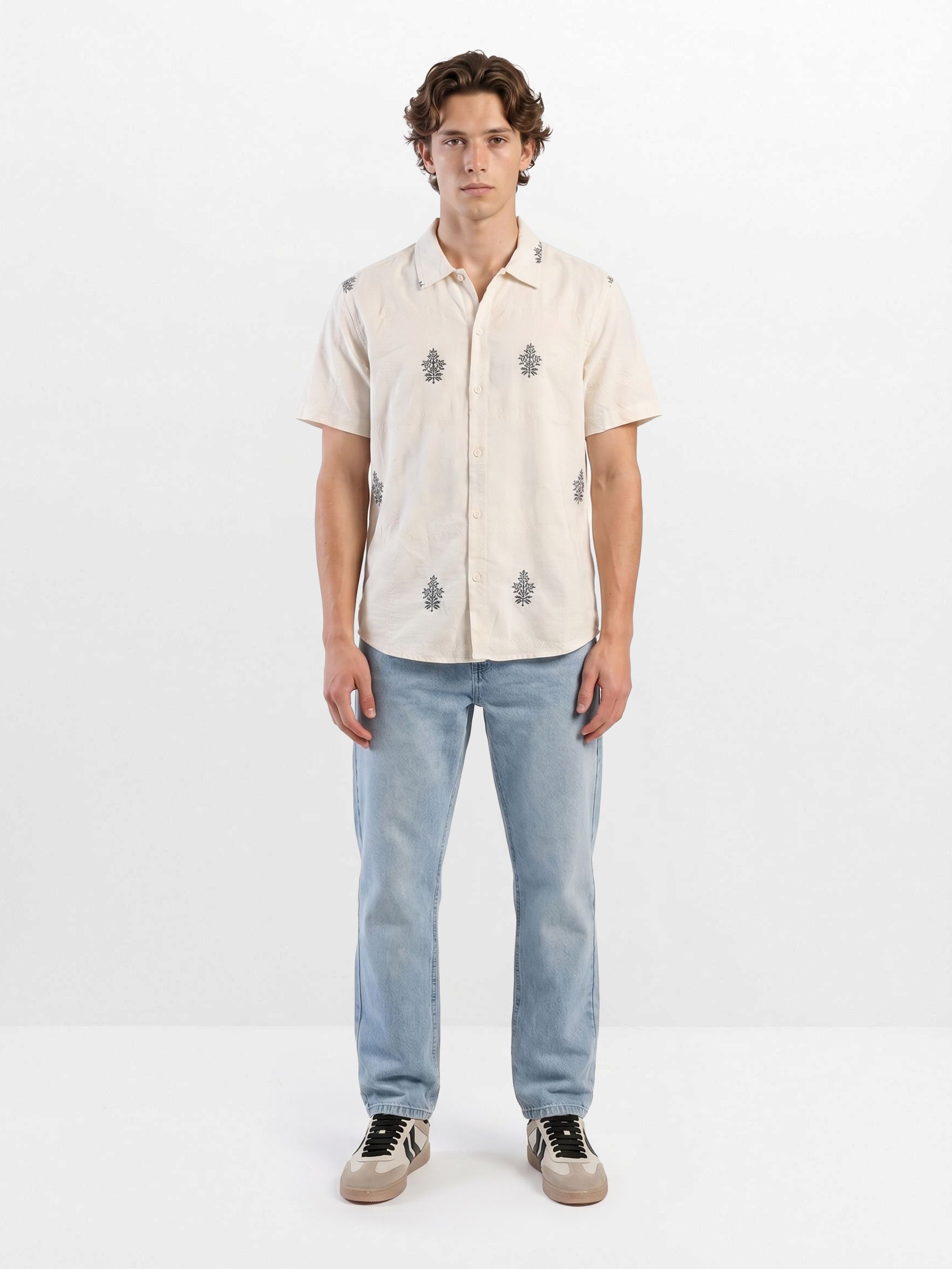 Men Off White Jacquard  Shirt