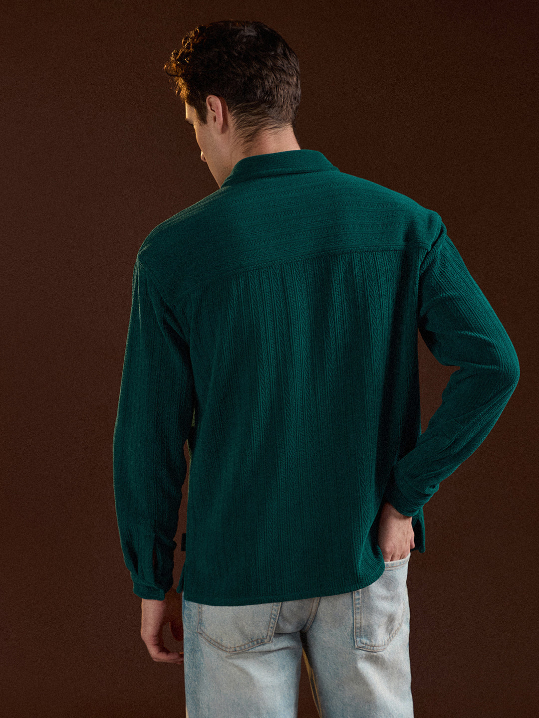 Men Teal Texture Pattern Relaxed Fit Overshirt