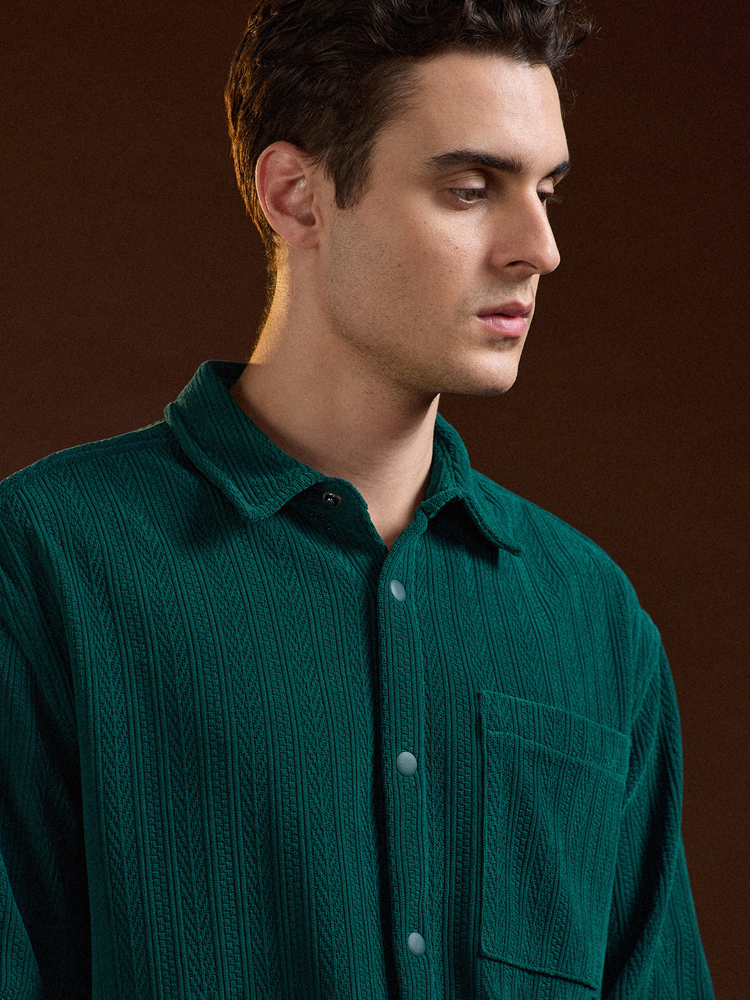 Men Teal Texture Pattern Relaxed Fit Overshirt
