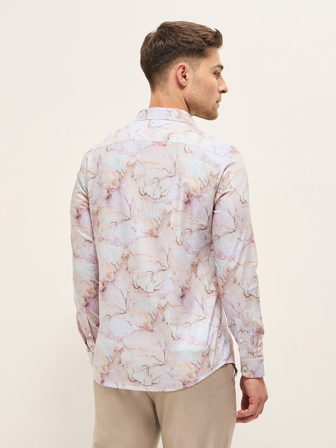 Men Shirt Pink Marble Abstract Print Tailored Fit Formal Shirt