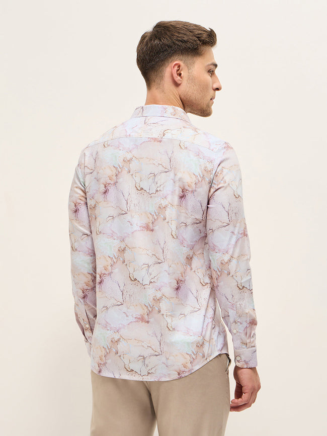 Men Shirt Pink Marble Abstract Print Tailored Fit Formal Shirt