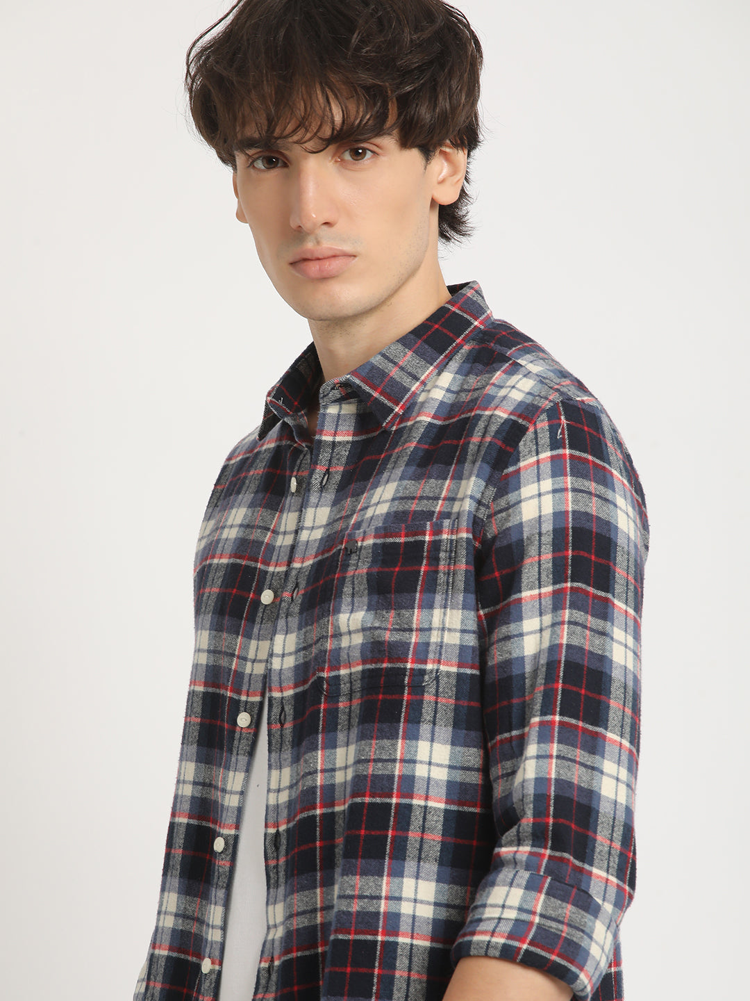 Men  Black Checked Slim Fit Cotton Casual Shirt