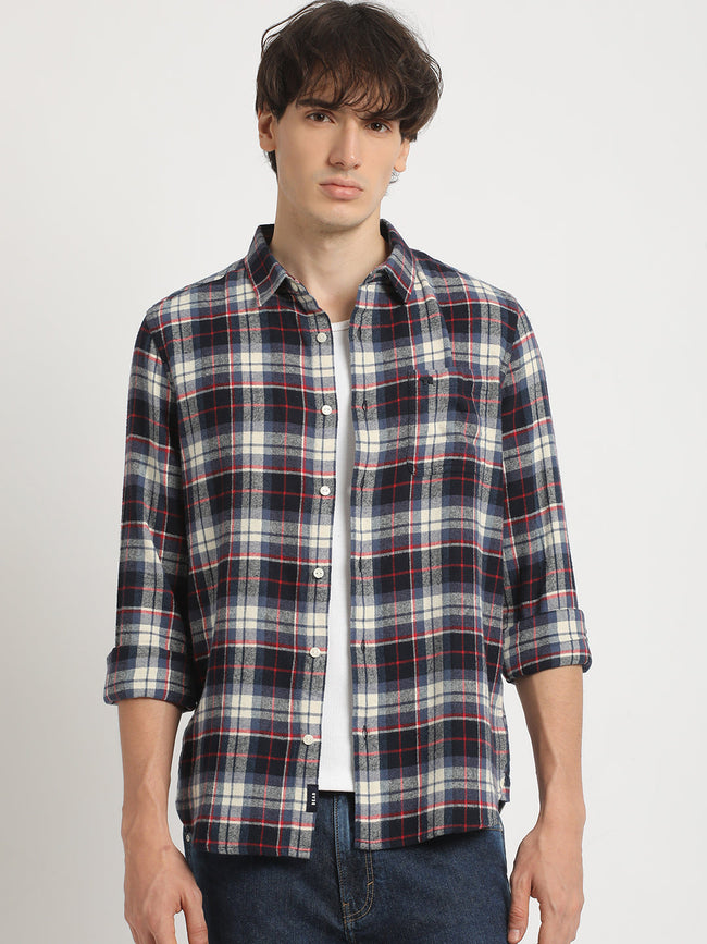Men  Black Checked Slim Fit Cotton Casual Shirt