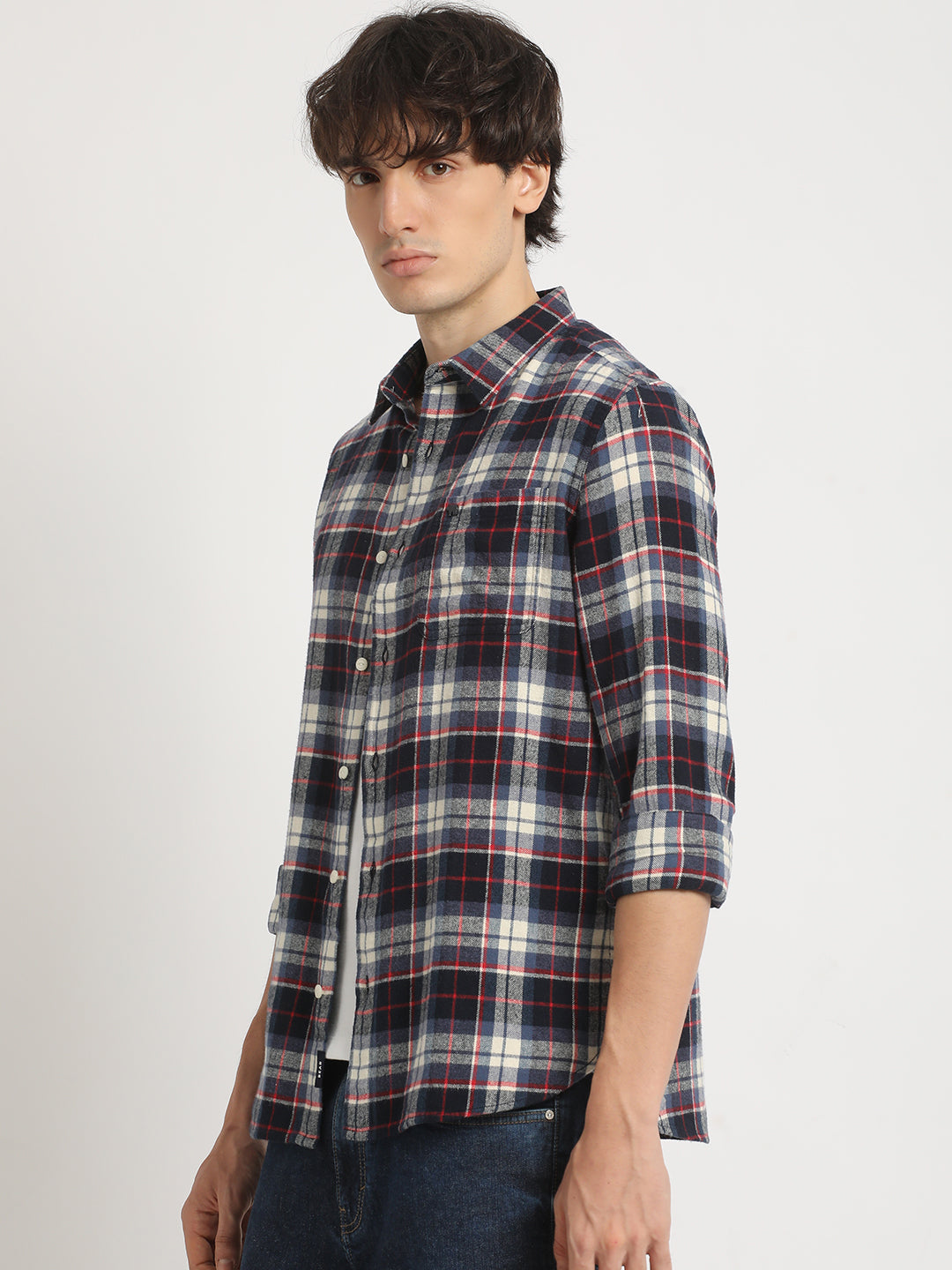 Men  Black Checked Slim Fit Cotton Casual Shirt