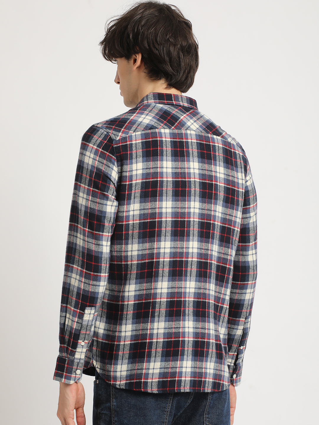 Men  Black Checked Slim Fit Cotton Casual Shirt