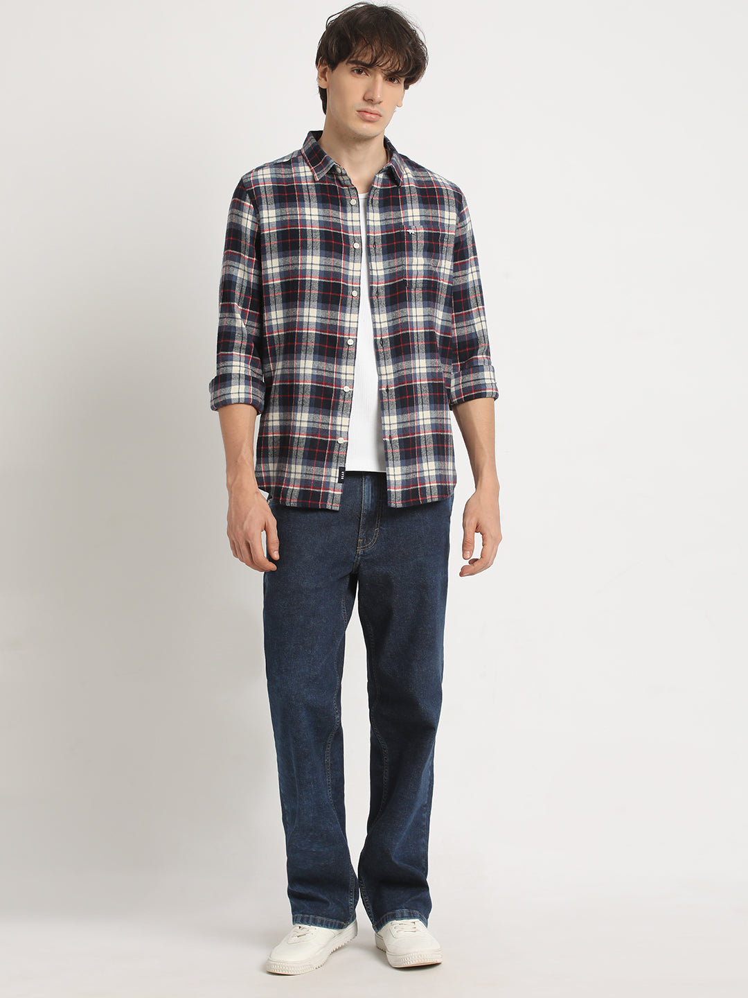 Men  Black Checked Slim Fit Cotton Casual Shirt