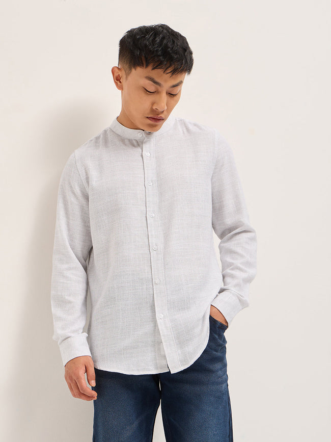 Men Light Grey Solid Slim Fit Casual Shirt