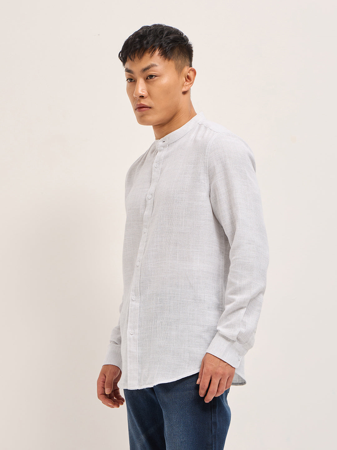 Men Light Grey Solid Slim Fit Casual Shirt
