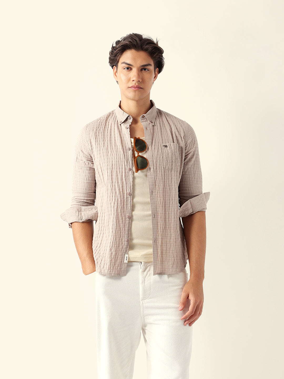 Men Beige Casual Shirt