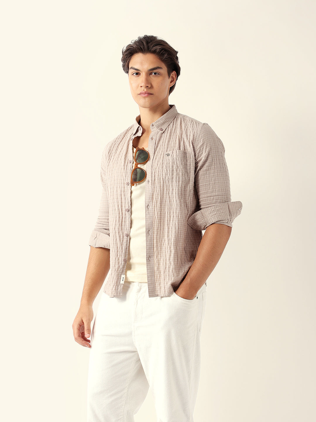 Men Beige Casual Shirt