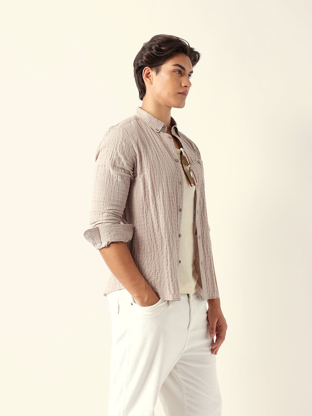 Men Beige Casual Shirt