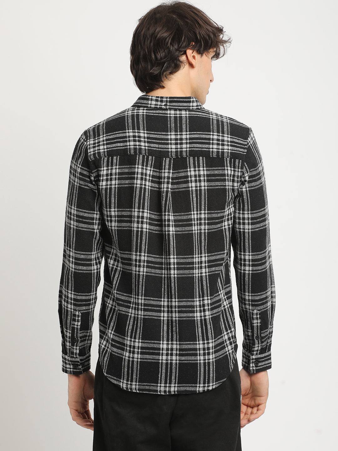 Men  Black Checked Slim Fit Cotton Casual Shirt