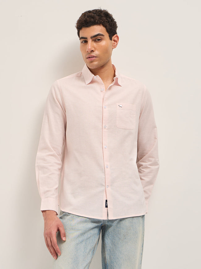 Men Pink Cotton Linen Solid Shirt