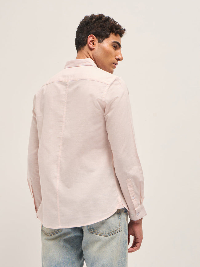 Men Pink Cotton Linen Solid Shirt