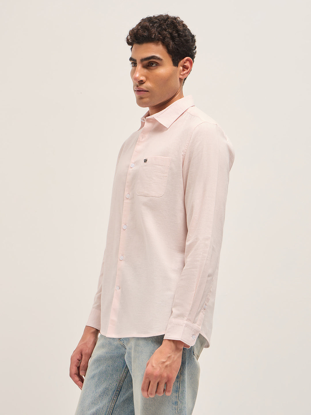 Men Pink Cotton Linen Solid Shirt