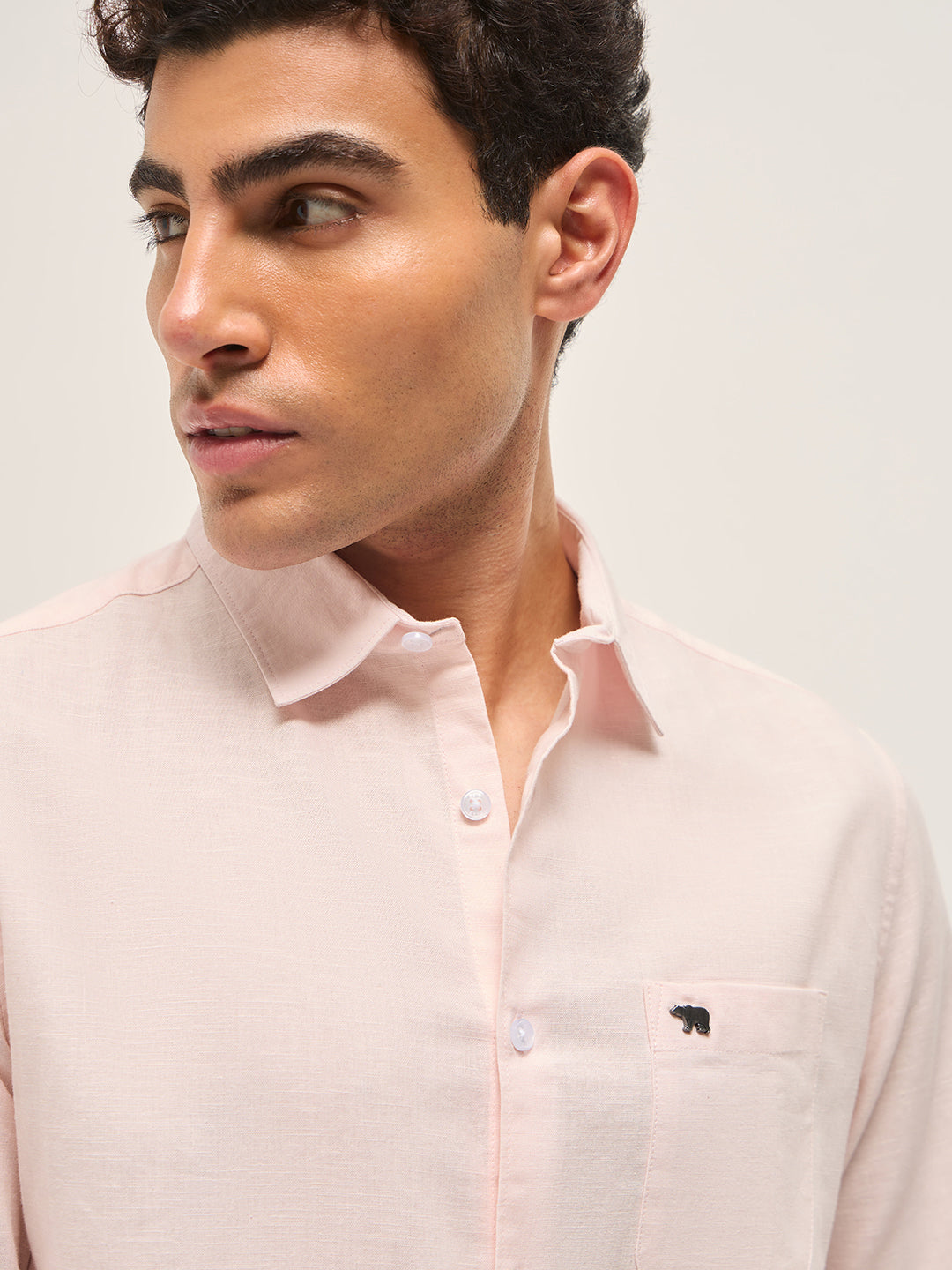 Men Pink Cotton Linen Solid Shirt