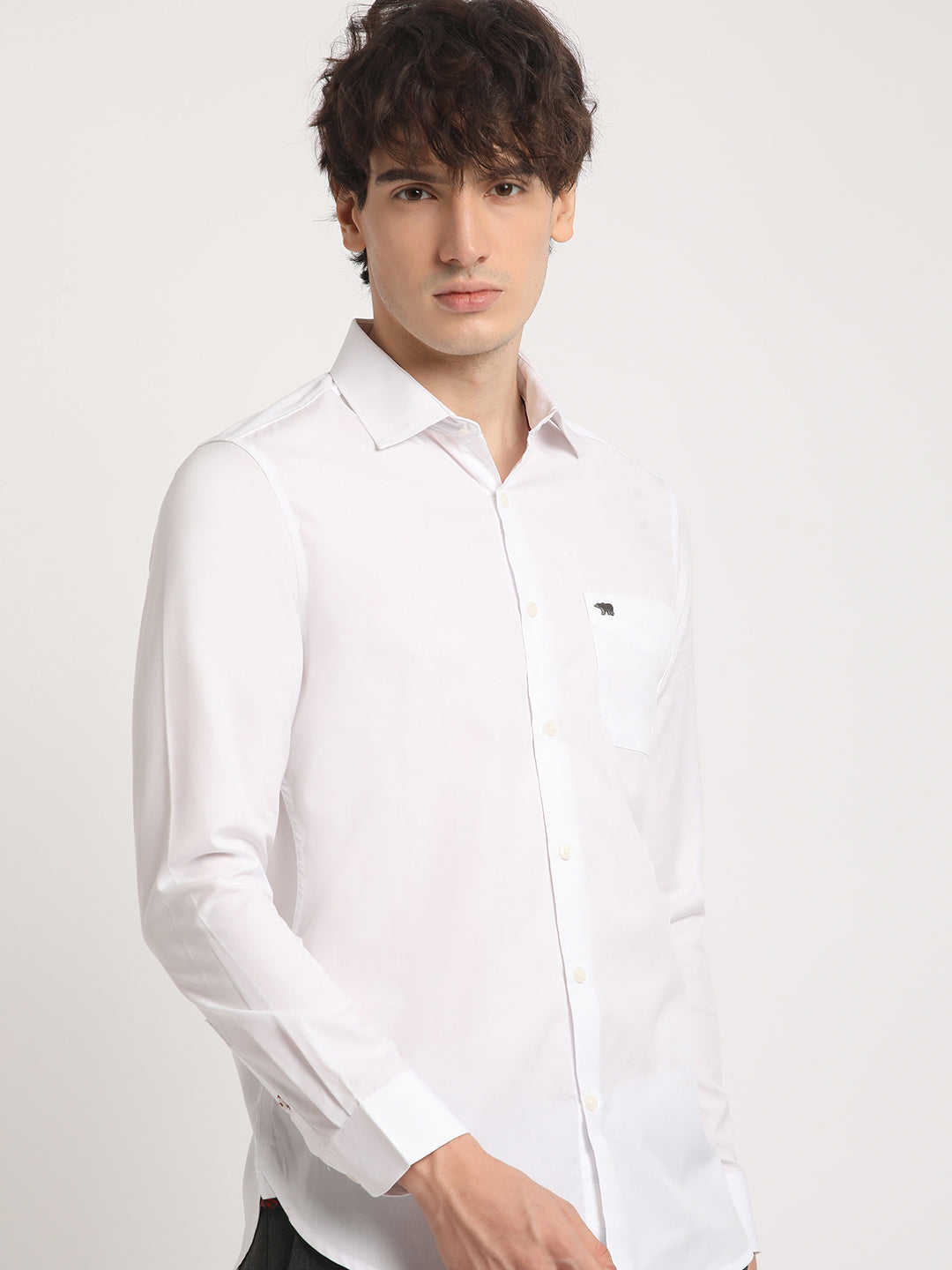 Men White Solid Tailored Fit Cotton formal Shirt