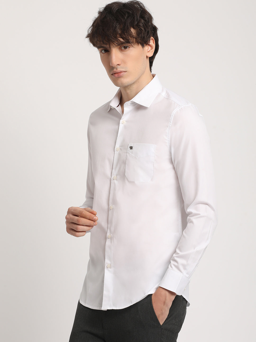 Men White Solid Tailored Fit Cotton formal Shirt