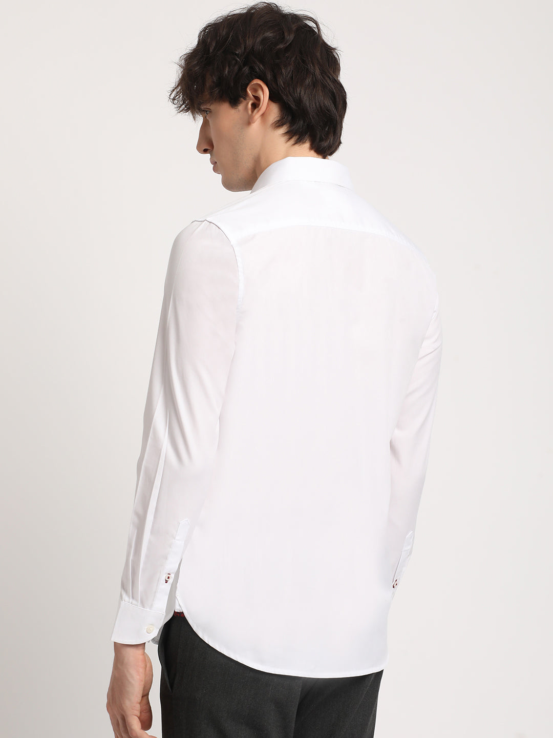 Men White Solid Tailored Fit Cotton formal Shirt