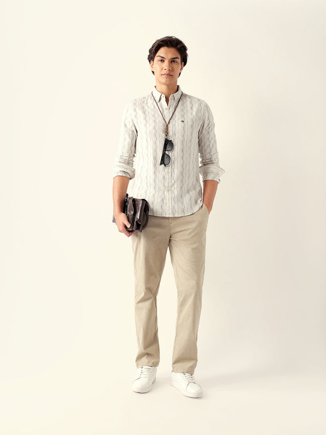 Men Blue Cotton Striped Shirt