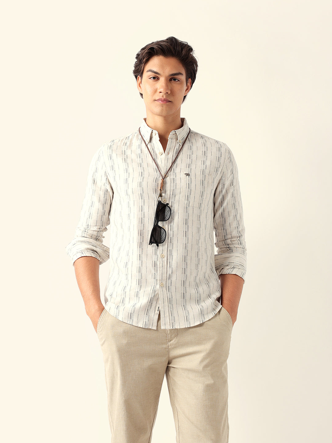 Men Blue Cotton Striped Shirt