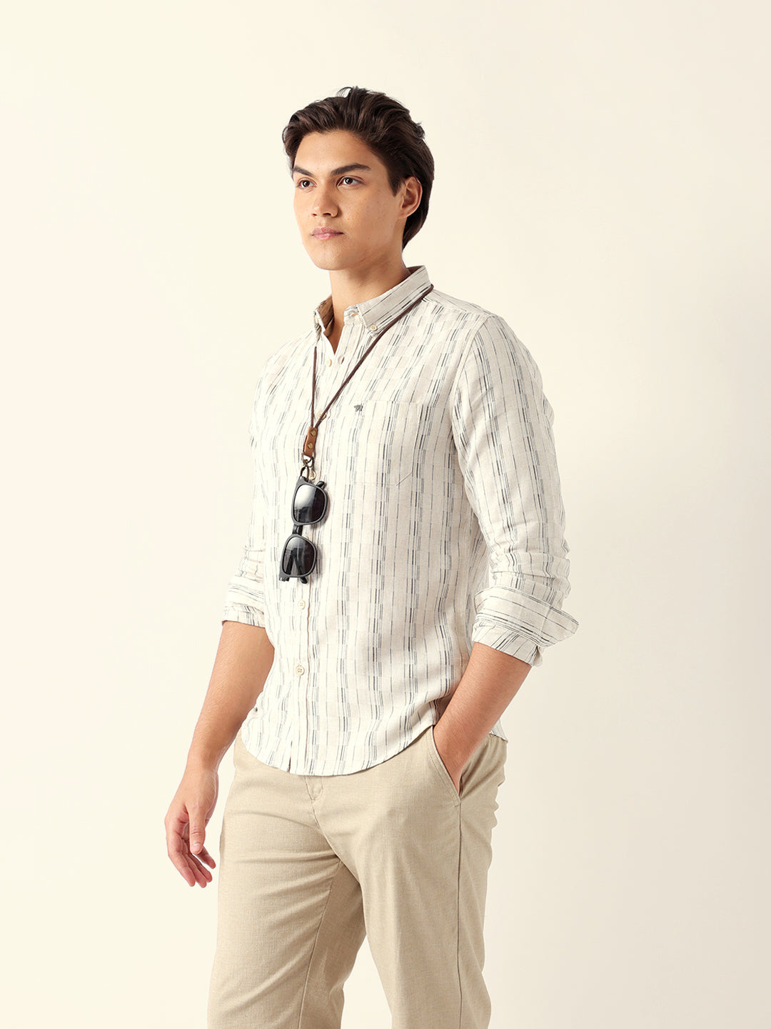 Men Blue Cotton Striped Shirt