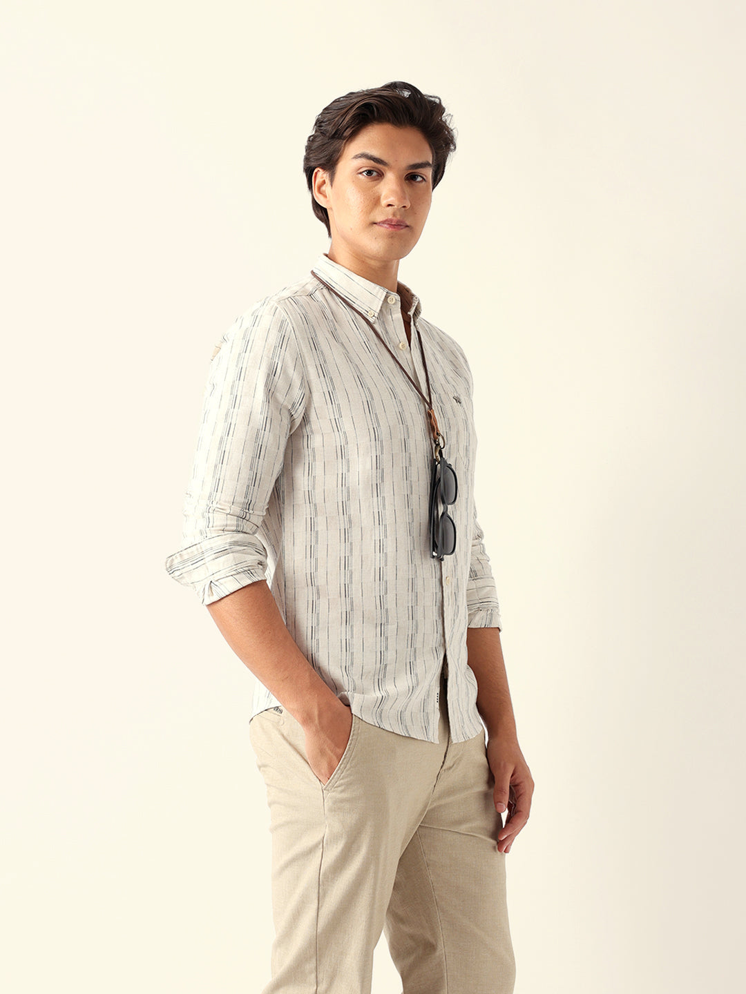 Men Blue Cotton Striped Shirt