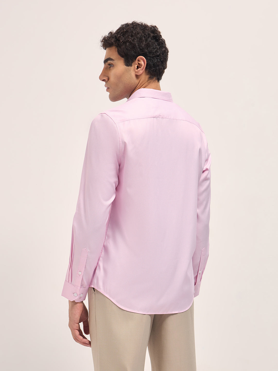 Men Light Pink Woven Design Tailored Fit Formal Shirt