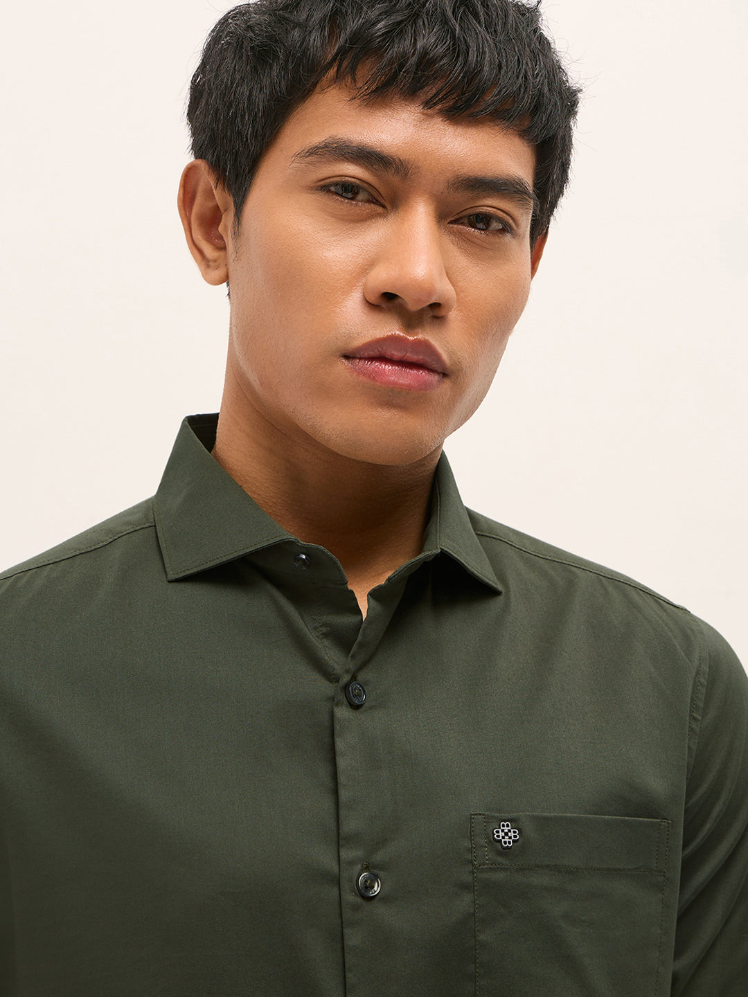 Men Green Solid Polyester Blend Tailored Fit Formal Shirt
