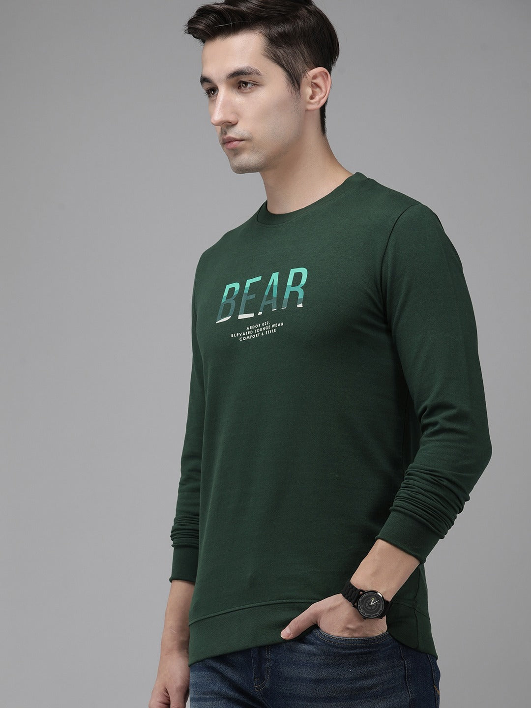 Men Ardor Edition Green Slim Fit Printed Pure Cotton Sweatshirt
