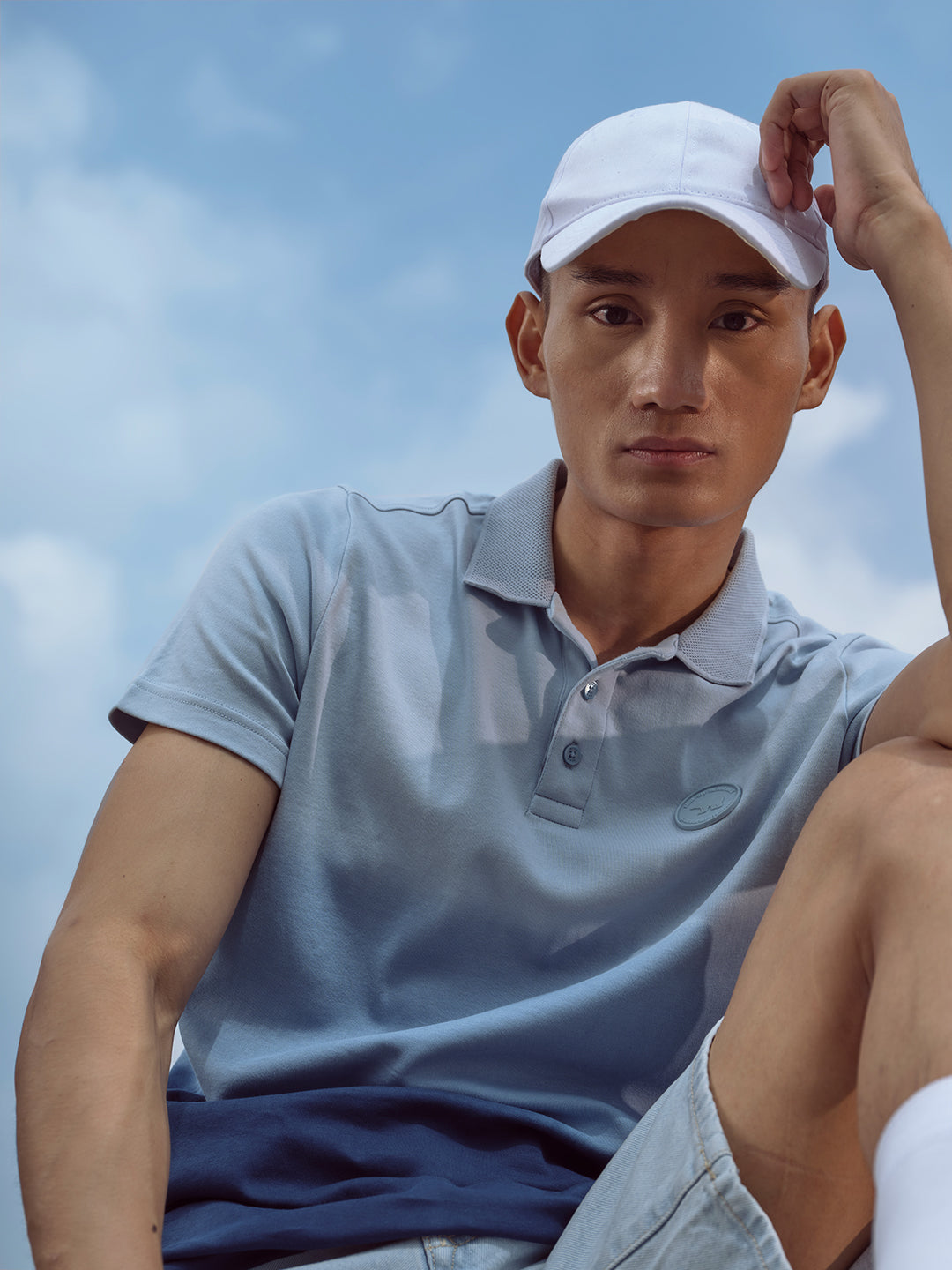 Men Ardor Edition Blue Tie and Dye Slim Fit Knitted Polo Collar T-shirt