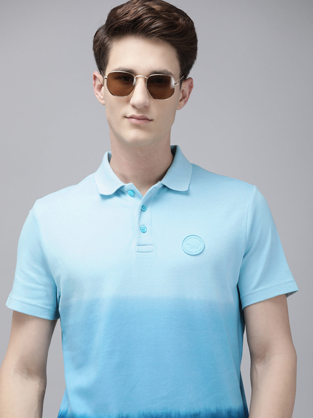 Men Ardor Edition Blue Tie and Dye Slim Fit Knitted Polo Collar T-shirt