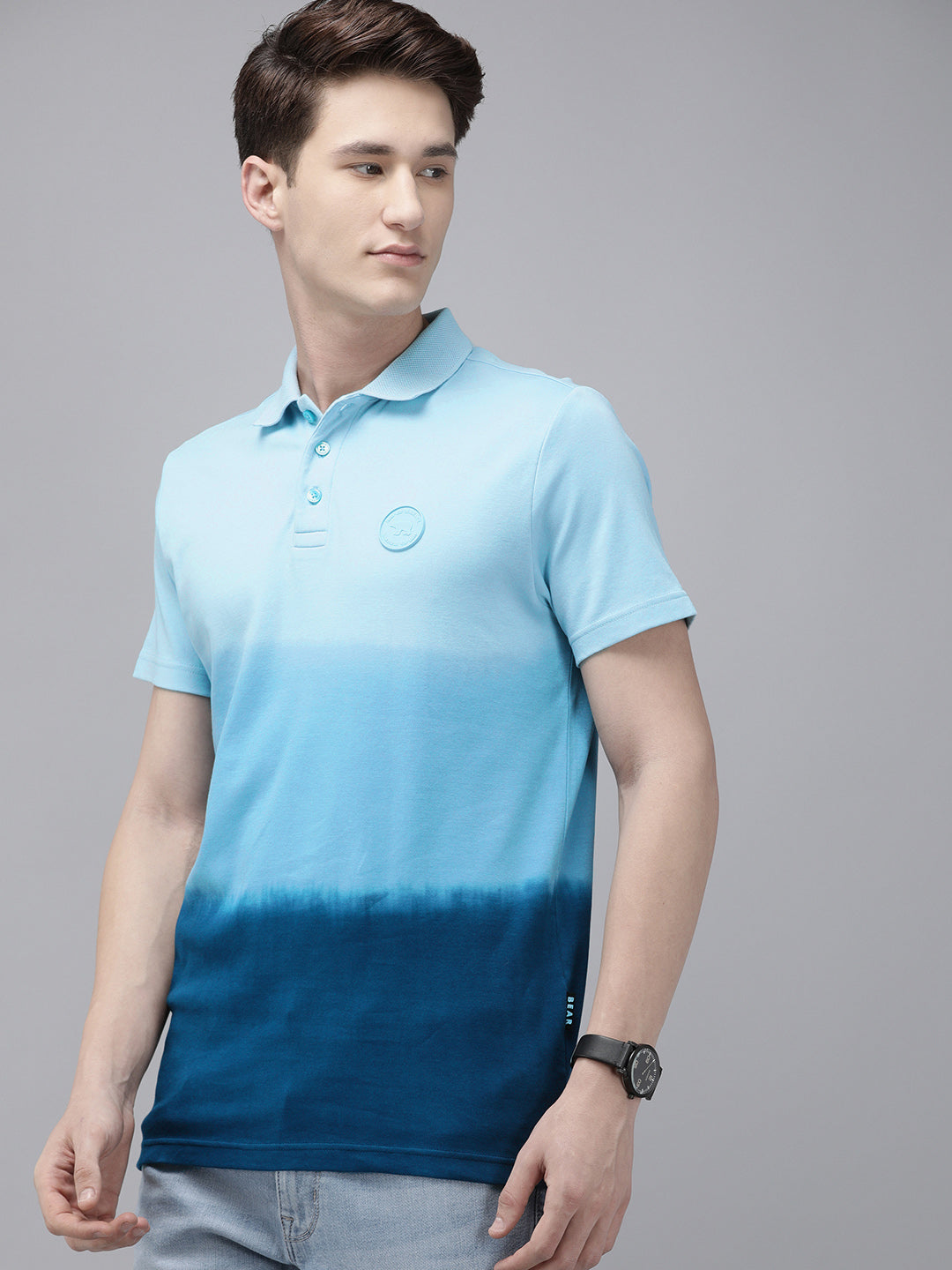Men Ardor Edition Blue Tie and Dye Slim Fit Knitted Polo Collar T-shirt