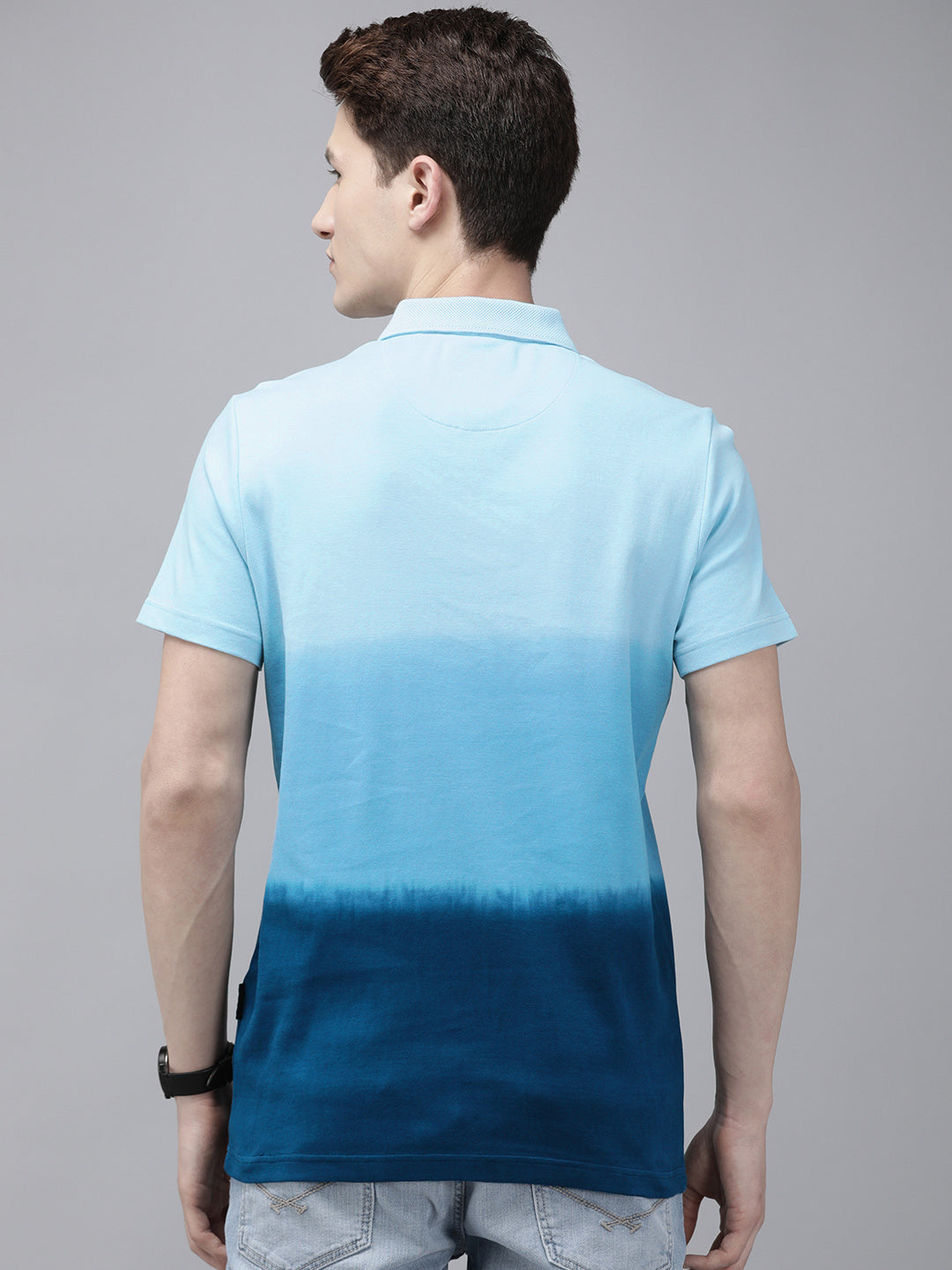 Men Ardor Edition Blue Tie and Dye Slim Fit Knitted Polo Collar T-shirt