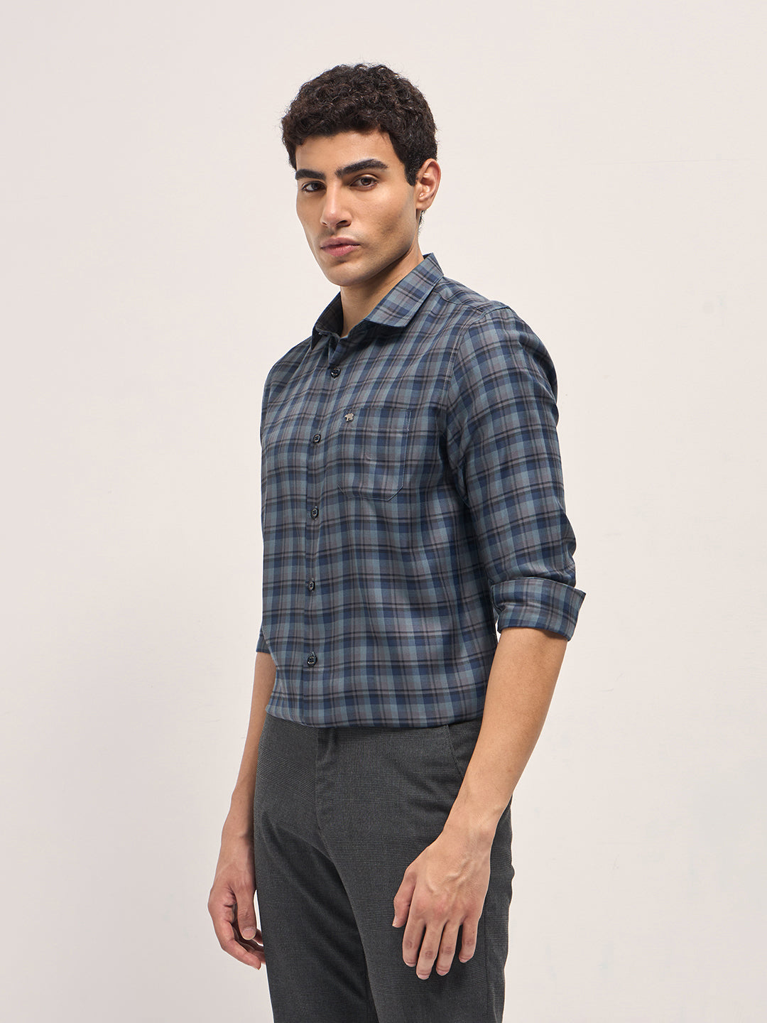 Men Multi-Color Checked Tailored Fit Formal Shirt