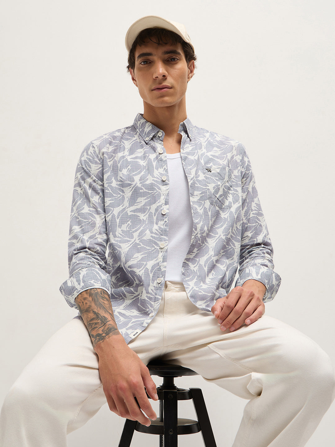 Men Blue Cotton Printed Shirt