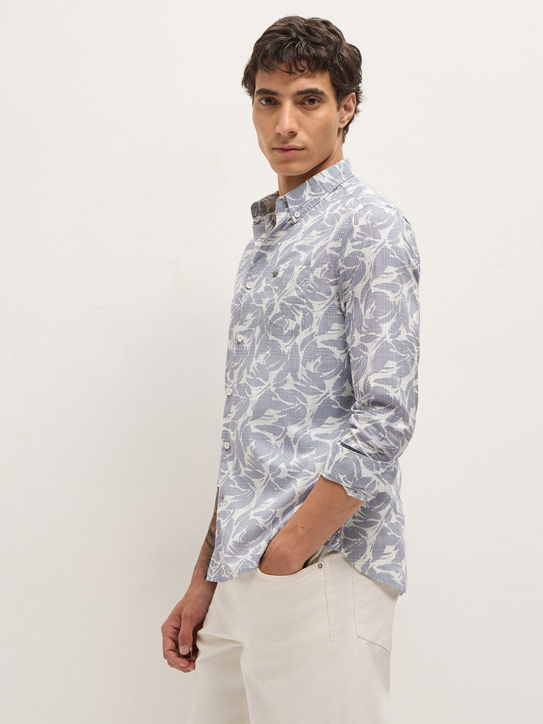 Men Blue Cotton Printed Shirt