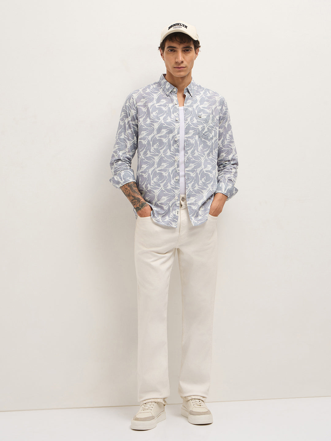 Men Blue Cotton Printed Shirt