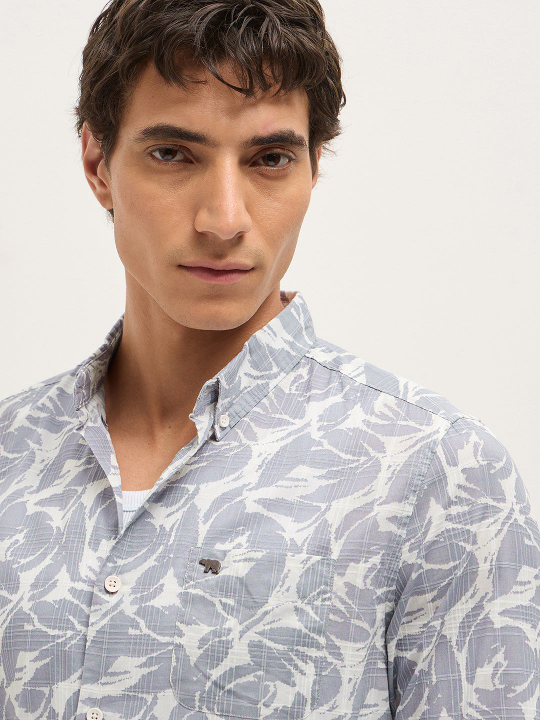 Men Blue Cotton Printed Shirt