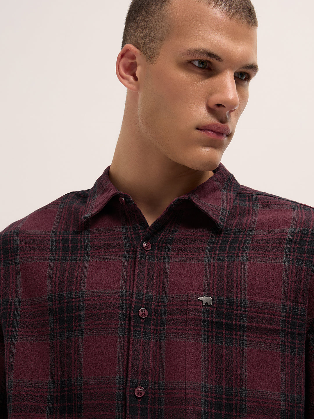 Men Maroon Tartan Checked Relaxed Fit Overshirt