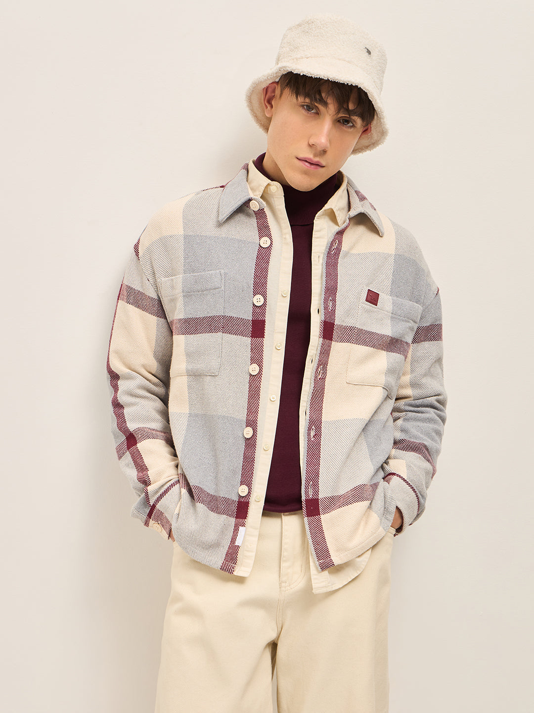 Men  Multi-Colour Checkered Relaxed Fit Shacket