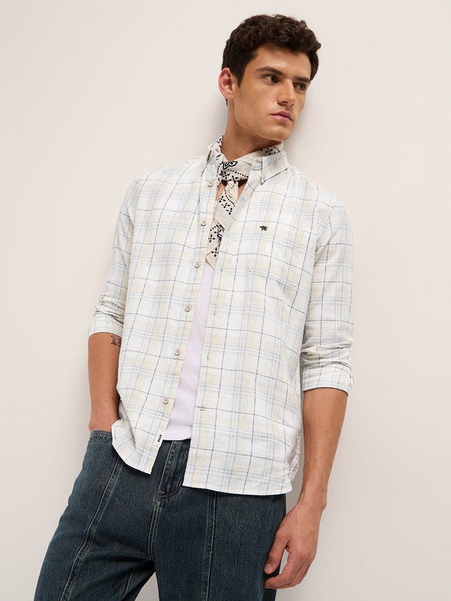 Men Cream Checked Shirt