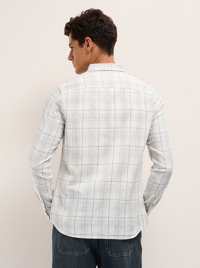 Men Cream Checked Shirt