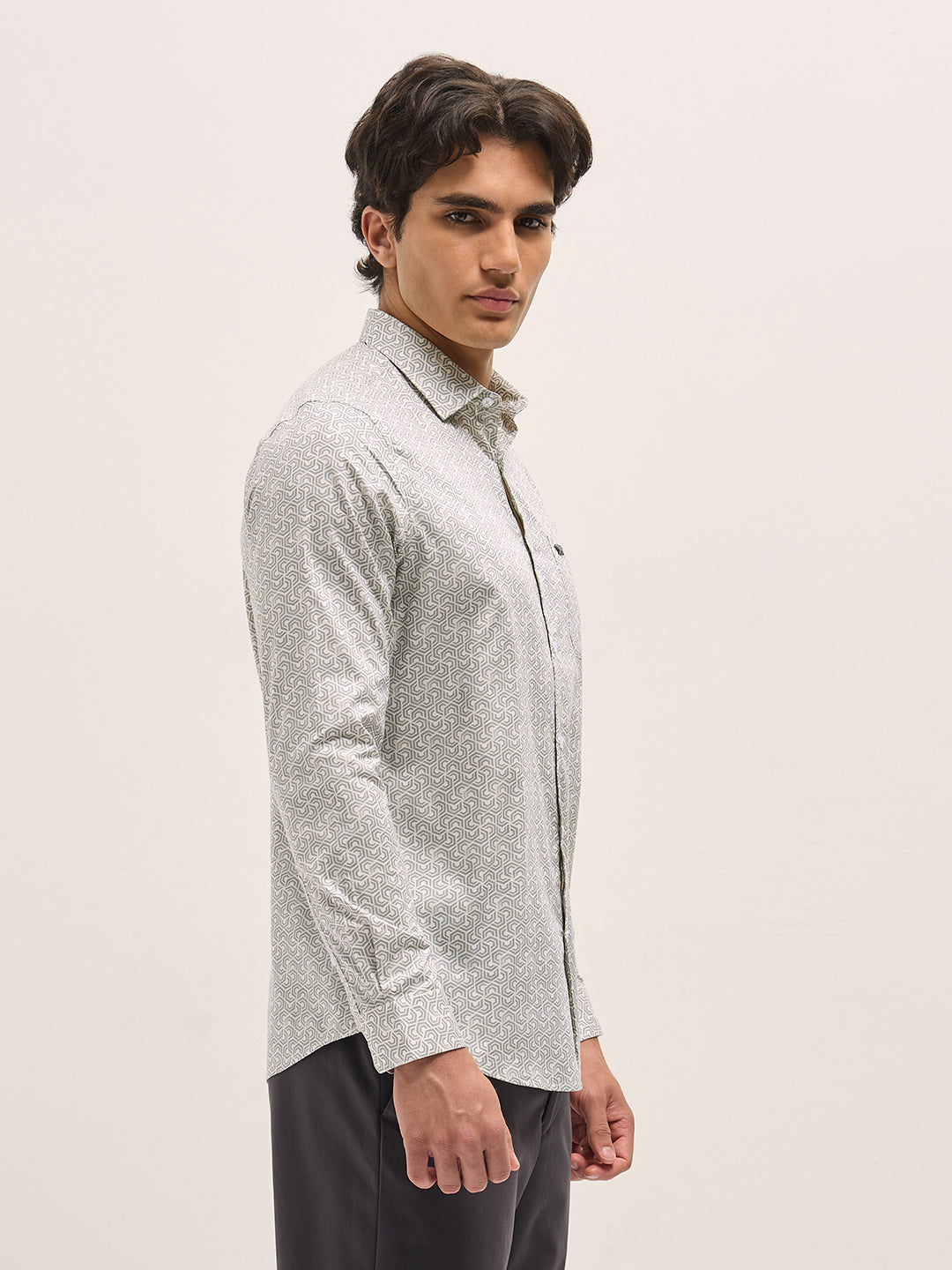 Men Light Grey Geometric Printed Tailored Fit Formal Shirt