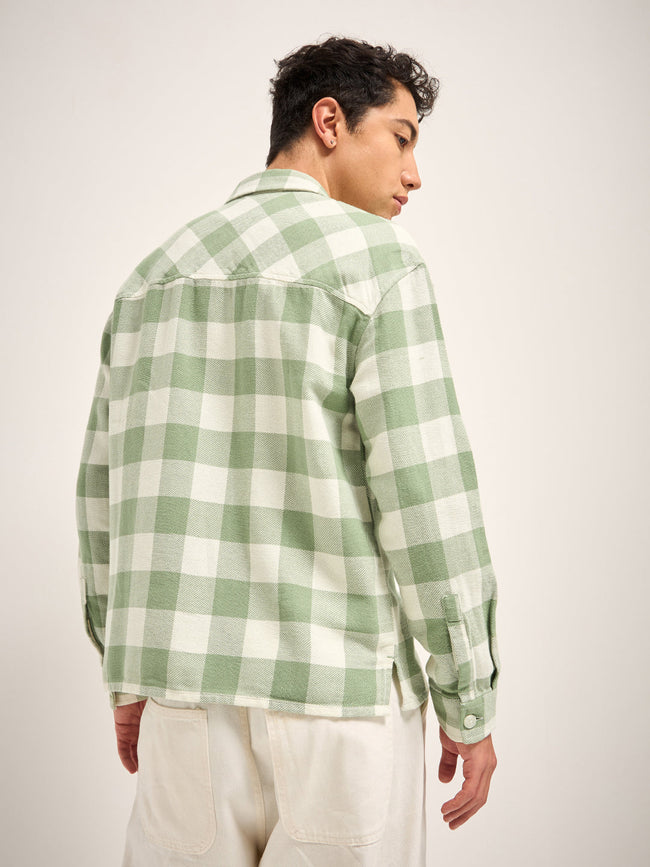 Men Green Checked Relaxed Fit Shacket
