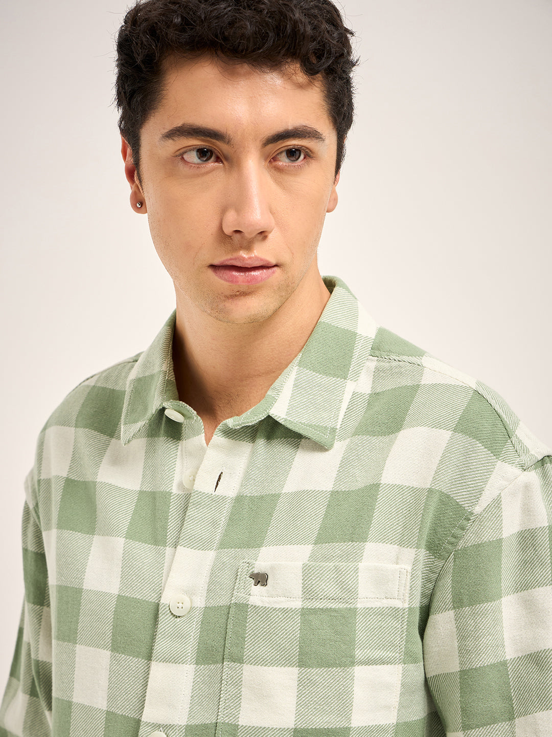 Men Green Checked Relaxed Fit Shacket